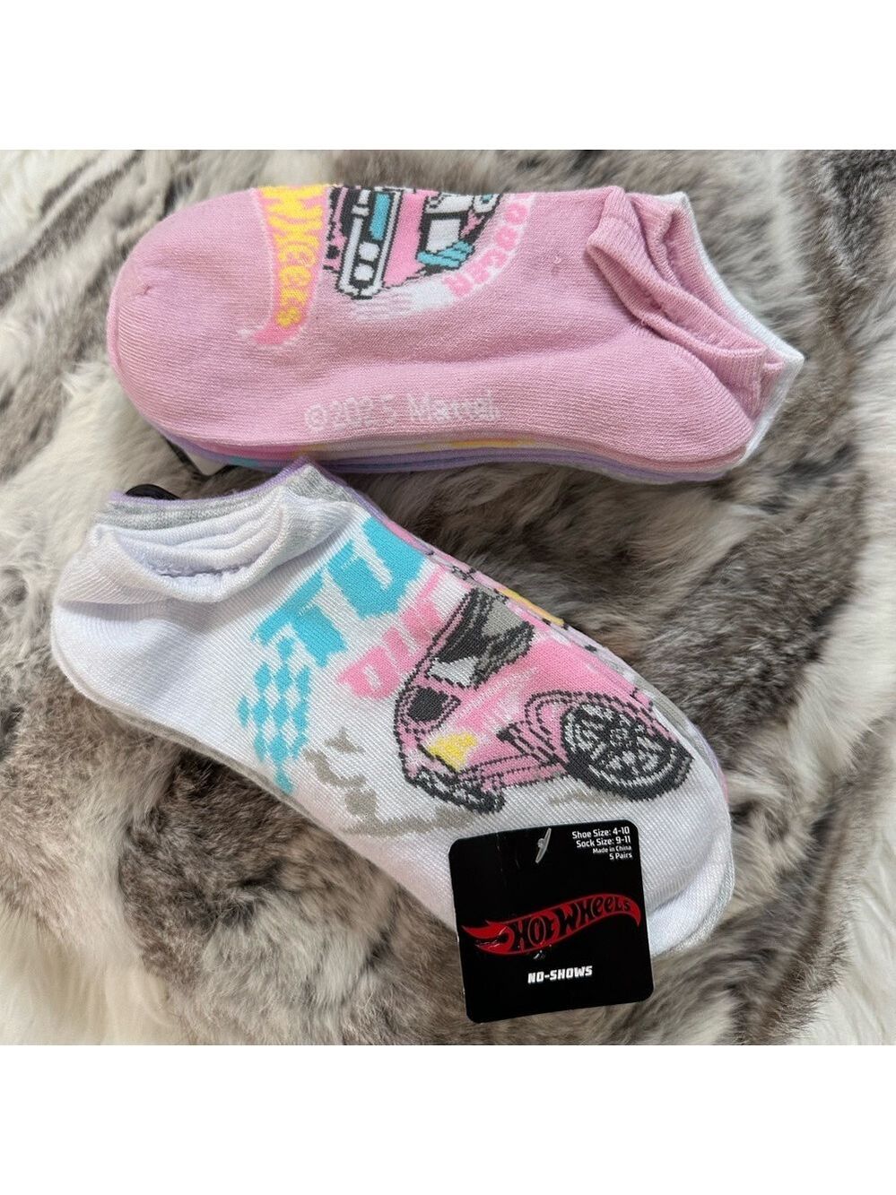 10 PAIR WOMENS HOT WHEELS MATTEL NO SHOW SOCKS PINK WHITE PURPLE GRAY SIZE 4-10